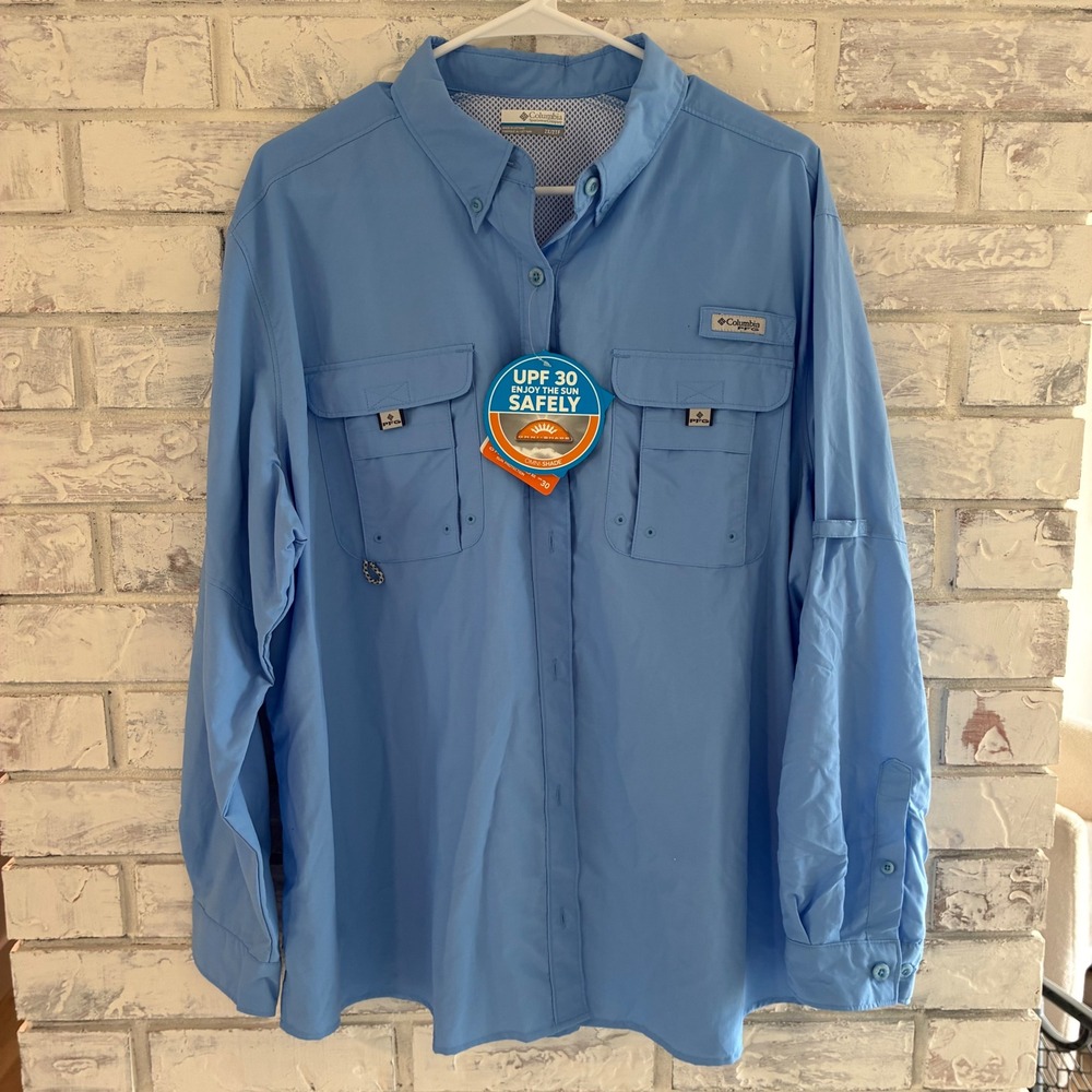 Columbia Womens PFG Bahama Long Sleeve Shirt Blue UPF 30 FW7314 Size 2X